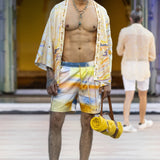 Yellow Printed Cape and Shorts Set