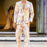 Yellow Cotton Satin Lycra Printed Designer Blazer Set