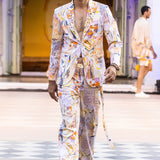 Yellow Cotton Satin Lycra Printed Designer Blazer Set