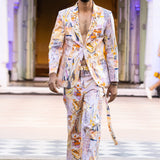 Yellow Cotton Satin Lycra Printed Designer Blazer Set