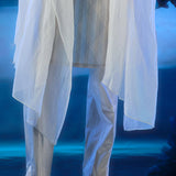 Pintuck Ivory Embroidered Kurta With Pant & Ombre Dupatta