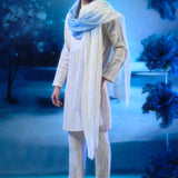 Pintuck Ivory Embroidered Kurta With Pant & Ombre Dupatta