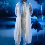 Pintuck Ivory Embroidered Kurta With Pant & Ombre Dupatta