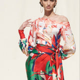 Printed Crepe Satin Top With Wrap Skirt