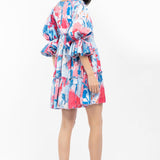 Satin Printed Short Tiered Dress
