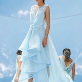 Sky Blue Falling Leaves Flora Dress
