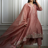 Dusty Pink Embroidered High Low Kurta Set