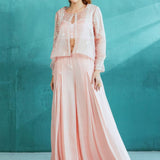 Peach Embroidered Organza Palazzo Set