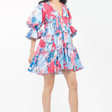 Satin Printed Short Tiered Dress