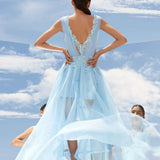 Sky Blue Falling Leaves Flora Dress