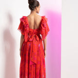 Poppy Red Pleated Maxi Dress