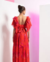 Poppy Red Pleated Maxi Dress