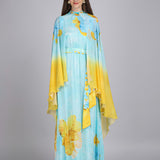 Aurora Bloom Tonal Teal Placement Print Dress