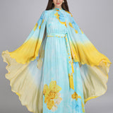 Aurora Bloom Tonal Teal Placement Print Dress