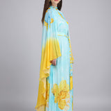 Aurora Bloom Tonal Teal Placement Print Dress