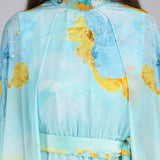 Aurora Bloom Tonal Teal Placement Print Dress