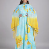 Aurora Bloom Tonal Teal Placement Print Dress