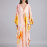 Peach Floral Faux Printed Kaftan Dress