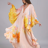 Peach Floral Faux Printed Kaftan Dress