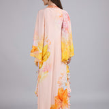 Peach Floral Faux Printed Kaftan Dress