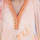 Peach Floral Faux Printed Kaftan Dress