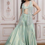 Pastel Green Co-ord Ensemble With Heavy Embroidered Jacket