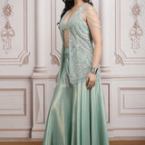 Pastel Green Co-ord Ensemble With Heavy Embroidered Jacket
