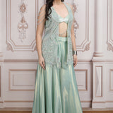 Pastel Green Co-ord Ensemble With Heavy Embroidered Jacket