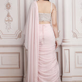 Pink Chiffon Drape Saree With Embroidered Blouse