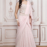 Pink Chiffon Drape Saree With Embroidered Blouse