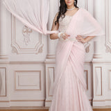 Pink Chiffon Drape Saree With Embroidered Blouse