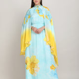 Aurora Bloom Tonal Teal Placement Print Dress