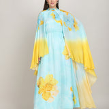 Aurora Bloom Tonal Teal Placement Print Dress