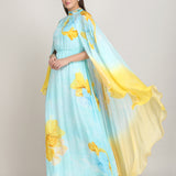 Aurora Bloom Tonal Teal Placement Print Dress