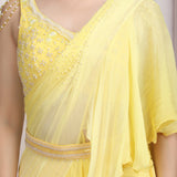 Soft Yellow Layered Lehenga Set With Embroidered Blouse