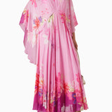 Asymmetric Cape Sleeve Maxi Dress in Chiffon