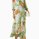 Printed One Shoulder Maxi Dress in Crepe