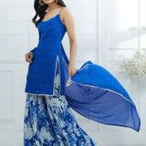 Royal Blue Embroidered Kurta and Sharara Set
