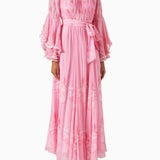Belted Maxi Dress In Chiffon