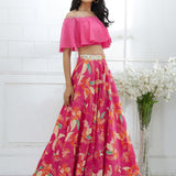 Off-shoulder Embroidered Lehenga Set