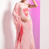 Pink Flutter Crepe Off-shoulder Maxi Dress