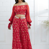 Red Printed Off Shoulder Top and Sharara