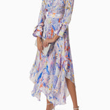 Marble Print Belted Maxi Dress in Chiffon