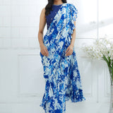 Royal Blue Printed Ruffle Saree