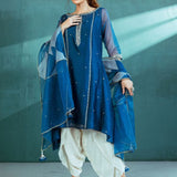 Blue Chanderi Godet Kurta Dhoti Set