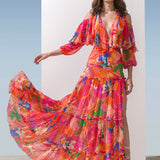 Multi Pink Butterfly Tiered Dress