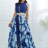 Blue Embroidered Printed Lehenga Set