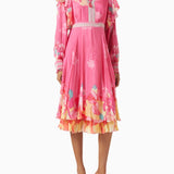 Printed Midi Dress in Chiffon & Crepe