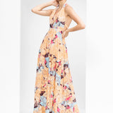 Mystic Beige Printed Halter Neck Dress
