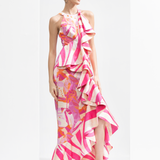 Pink Abstract Satin Bodycon Dress